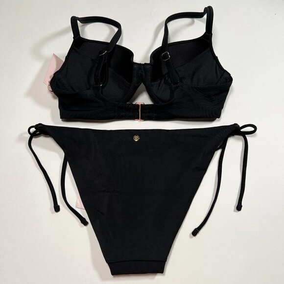 Victoria Secret 32C S Twist Front Push Up Bikini Top Cheeky Bottom Set Black - Picture 2 of 7